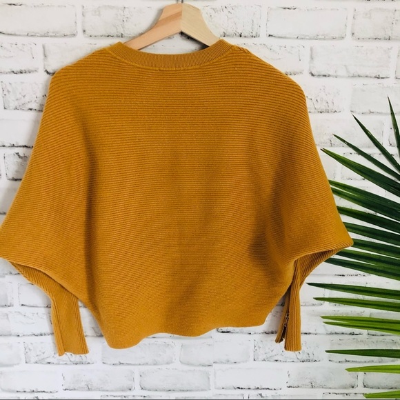 CARMEN Marc Valvo Zipper Sleeve Crew Neck Ribbed Yellow Knit Sweater Size XS - Picture 8 of 12